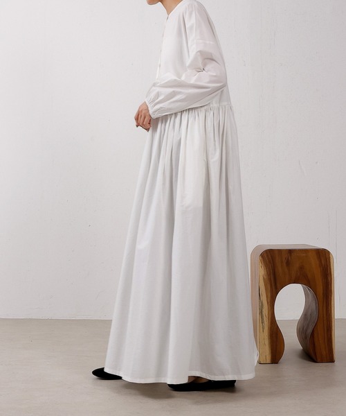 Katie WHITE CULT シャツワンピース　フリーサイズホワイトコットン SACRA サクラ シャツワンピース バンドカラー 高密度コットン