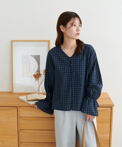 Drawer別注*2021Juin アトランティック アスコリ チェックブラウス フードドッキングチェックルーズシャツ – Darich