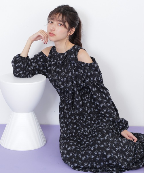 CORCOVADO 定価64900円 ボウタイ花柄マキシワンピース S dazzlin 【sw】花柄マキシワンピース（ネイビー） -靴＆ファッション