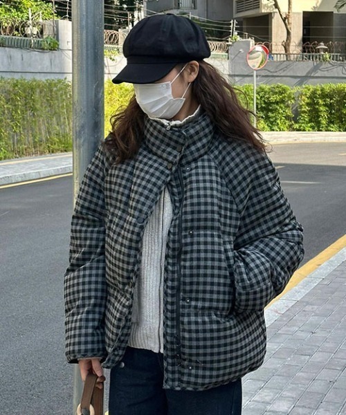 Aelina ブルゾン アウター 可愛いチェック柄ショートアウター