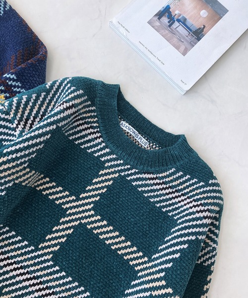 AS KNOW AS（アズノゥアズ） ニット セーターベロアモール ジャガード