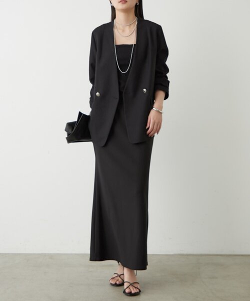 LOUNGEDRESS 麻調合繊ジャケット新品黒2026SS Loungedress（ラウンジドレス） ジャケット ノーカラージャケット 麻調