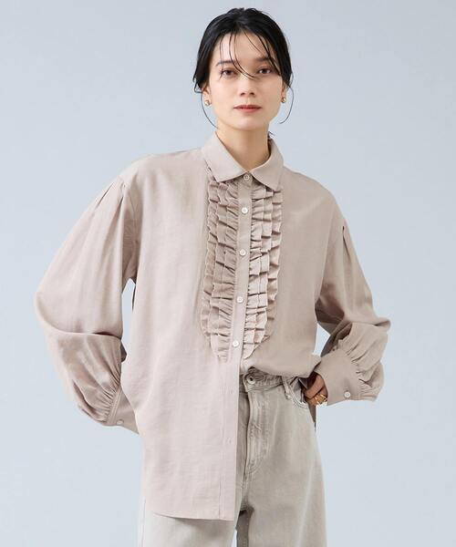 レザレクション　Sサイズ ベージュ　フリルシャツ Liesse（リエス） ブラウス シャツ シャンブレーフリルシャツブラウス