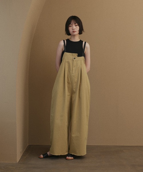 hellam（ヘラム） サロペット オーバーオール 綿ツイルアシメデザイン