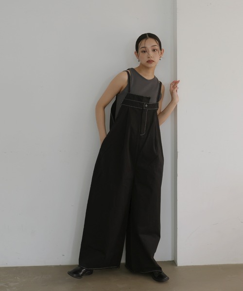 hellam（ヘラム） サロペット オーバーオール 綿ツイルアシメデザイン