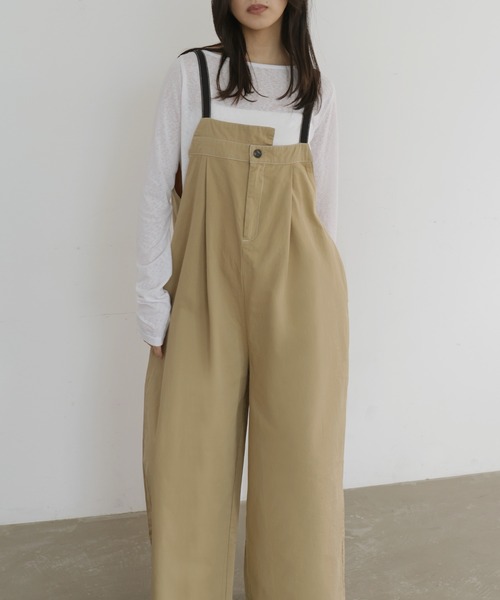 hellam（ヘラム） サロペット オーバーオール 綿ツイルアシメデザイン