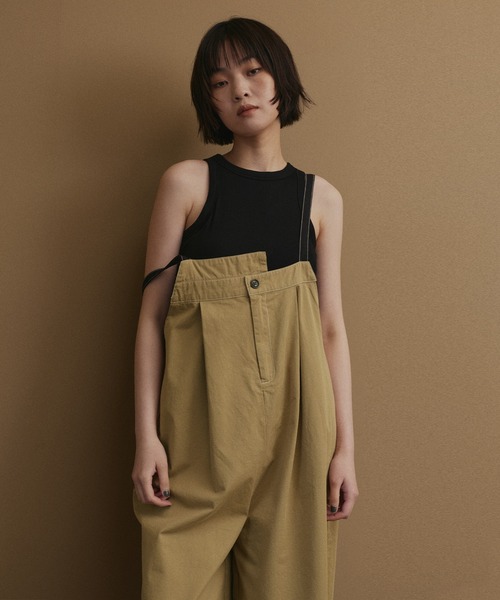 hellam（ヘラム） サロペット オーバーオール 綿ツイルアシメデザイン