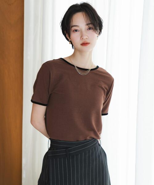 ブラウンパターン柄半袖カットソー 45R SENSE OF PLACE by URBAN RESEARCH tシャツ 半袖 バックオープン