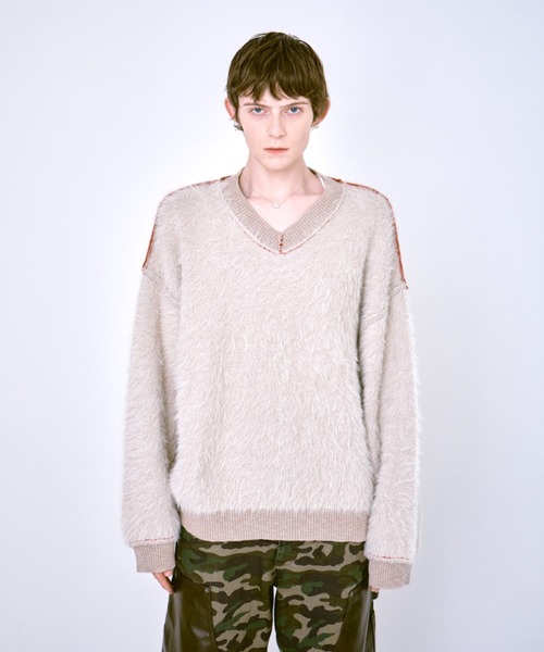 「CAMPHOR WOOD」 長袖ニット MEDIUM ライトベージュ メンズ_画像5