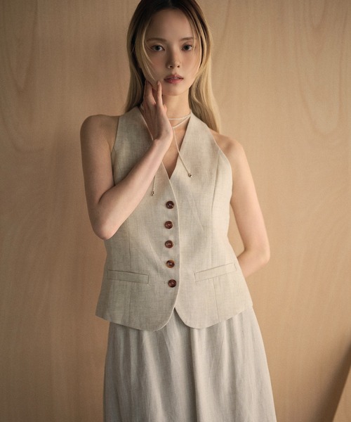 ベスト ジレ linen blend halter neck vest /リネンブレンド
