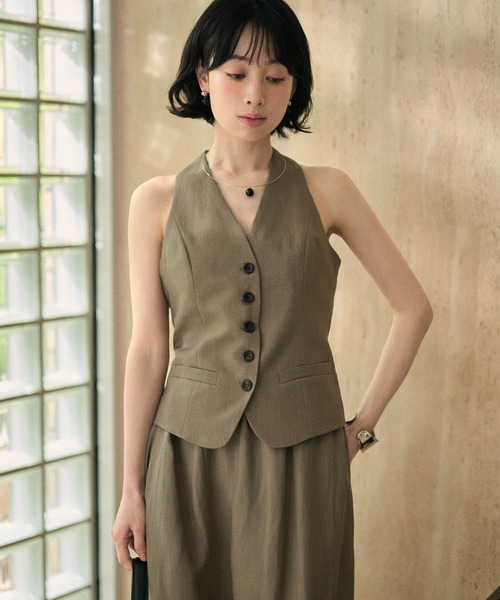 ベスト ジレ linen blend halter neck vest /リネンブレンド
