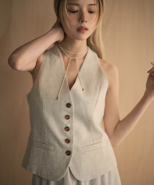 ベスト ジレ linen blend halter neck vest /リネンブレンド