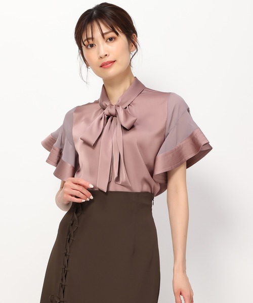 「MISCH MASCH」 半袖ブラウス フリ- ピンク レディース_画像6