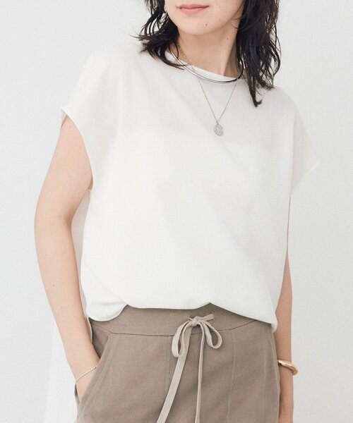 ブラウス シャツ 「セットアップ対応可能/ドライタッチ/シワになりにくい」メッシュフレンチブラウス レディースの画像