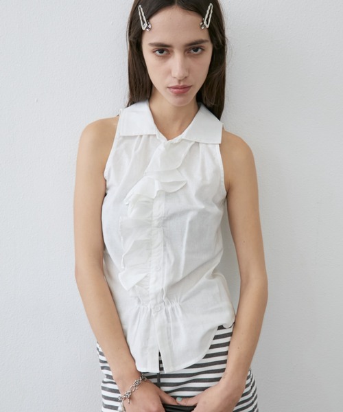 Rohwel ブラウス シャツ Ruffle Tie Sleeveless Blouse / ラッフルタイ