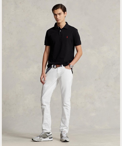 POLO RALPH LAUREN CUSTOM FITブラック ポロシャツ M POLO RALPH LAUREN]カスタム スリムフィット メッシュ