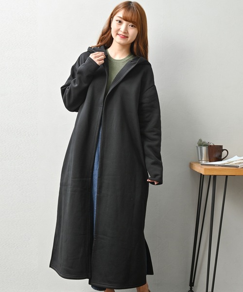 ElegChic ガウン 裏起毛オーバー ロング パーカー レディース
