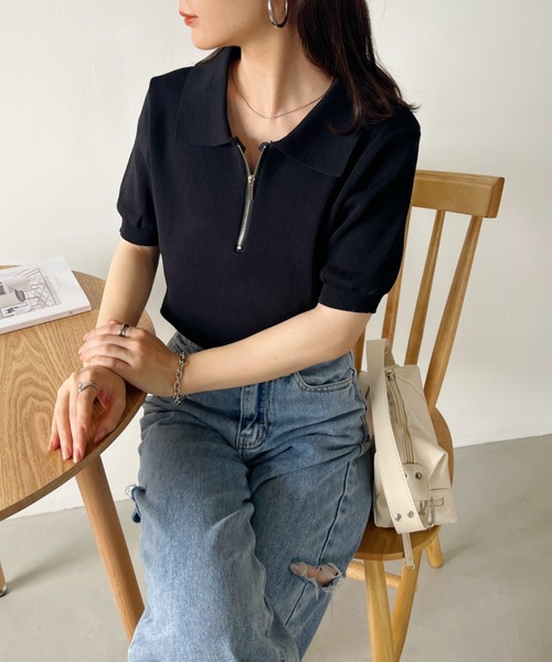 sheller シェリエ 半袖ニット トップス Tシャツ プルオーバー sheller