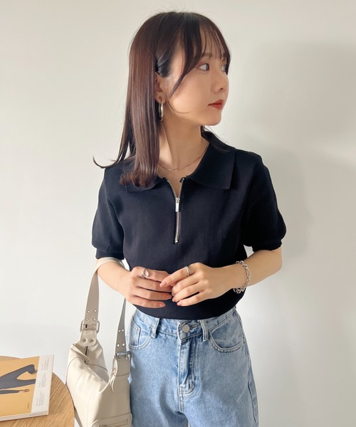 トップス aoko セール】 【SPACE】OGストレッチコットン ニットポロシャツ