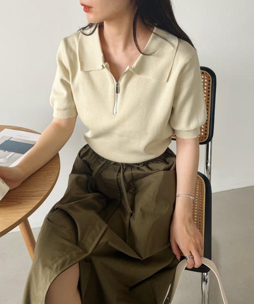 St.cecilia セントセシリア クロップドニット 半袖トップス St.cecilia TOPS – GIRLISH