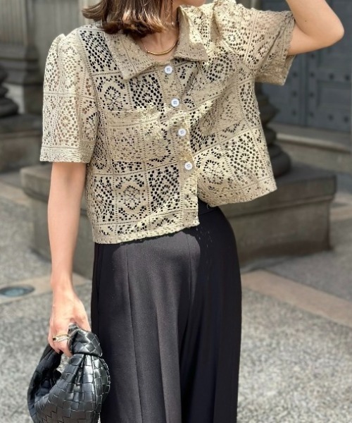 Ada. ブラウス シャツ クロシェ レースショートシャツ レディース