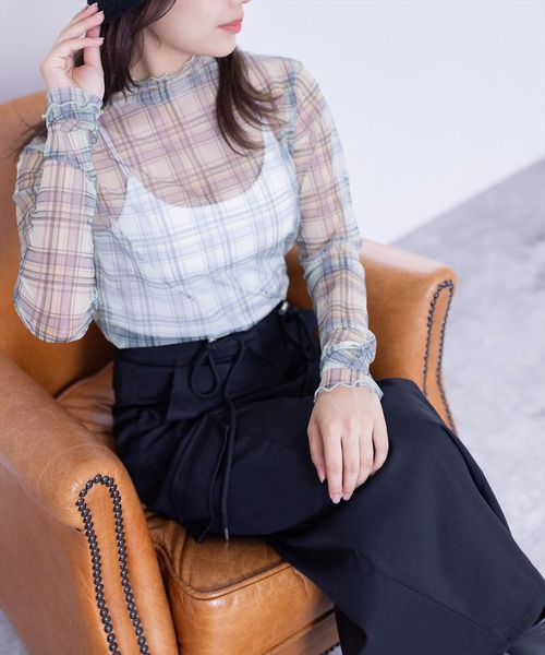 DIESEL チェックシアートップス DIESEL（ディーゼル）の「レディース シースルー チェック柄 長袖