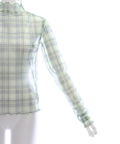 clear tシャツ チェック柄チュールシアートップス レディース