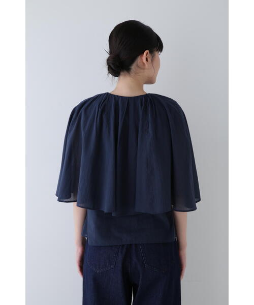 HUMAN WOMAN◆長袖ブラウス/M/コットン/BLU/無地/077-5110307 human woman ブラウス シャツ インドコットンケープブラウス