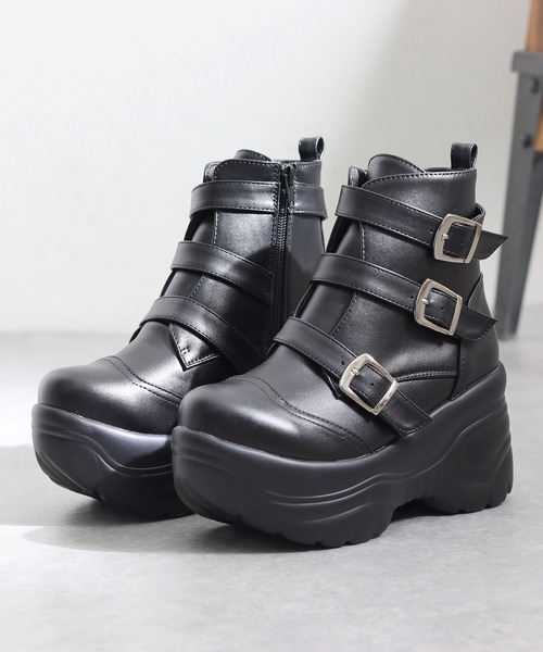 LOVEHUNTER（ラブハンター） スニーカー 3連ベルト 軽量 厚底 ブーツ