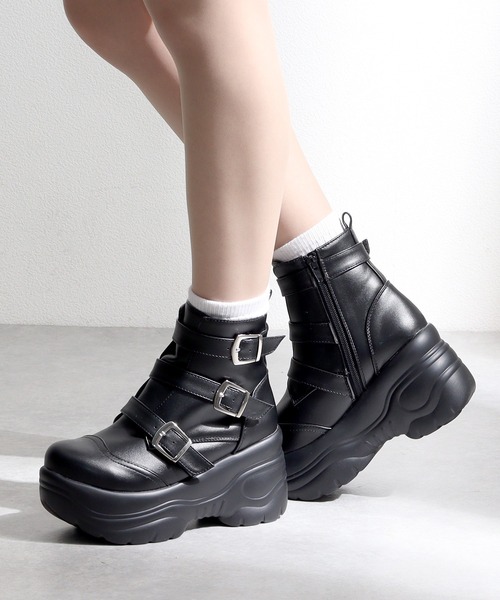 LOVEHUNTER（ラブハンター） スニーカー 3連ベルト 軽量 厚底 ブーツ