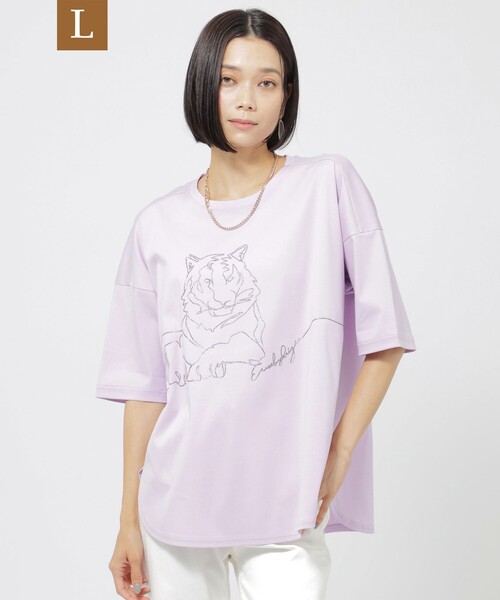 tシャツ 「L」「接触冷感」「ウォッシャブル」ドローイングアニマルプルオーバーカットソー レディース