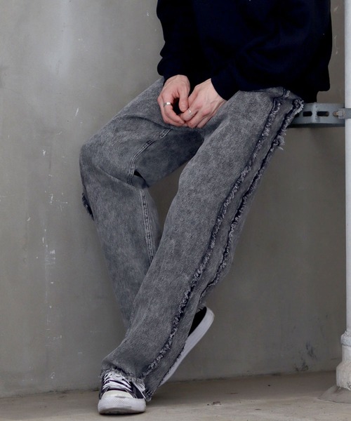 ANPAS ジーンズ Wide Tapered Side Fringe Denim Pants/ サイド