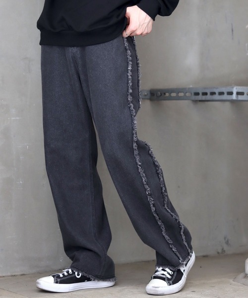 ANPAS ジーンズ Wide Tapered Side Fringe Denim Pants/ サイド