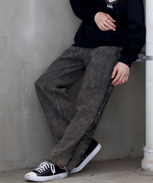 ANPAS ジーンズ Wide Tapered Side Fringe Denim Pants/ サイド