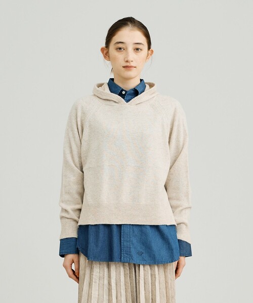 ニット セーター 「WOMEN」ウールカシミヤ フーディニット レディース