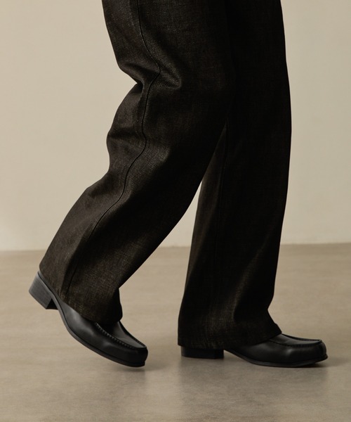 【CALLNE】スクエアトゥリアルレザーヒールローファー CALLNE ローファー 「CALLNE」Squaretoe Real Leather Heel Loafer
