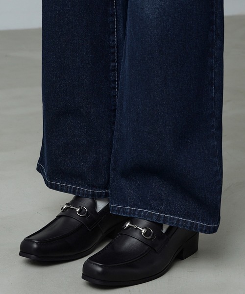 ローファー 「CALLNE」Squaretoe Real Leather Heel Loafer / スクエアトゥリアルレザーヒールローファーの画像