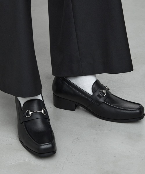ローファー 「CALLNE」Squaretoe Real Leather Heel Loafer / スクエアトゥリアルレザーヒールローファーの画像