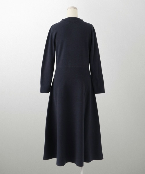 ♡ ブラック×ブラック花モチーフ付 袖ニットワンピ HUIT bouquet（ユイット ブーケ） ワンピース フラワーモチーフ 襟付き