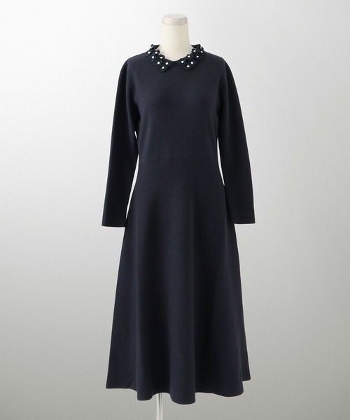 HUIT bouquet ワンピース フラワーモチーフ 襟付き ニット