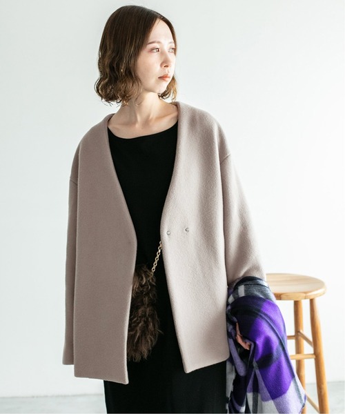 【美品】IENA ノーカラージャケット グレー38 IENA（イエナ） ノーカラージャケット 38 グレー レディース