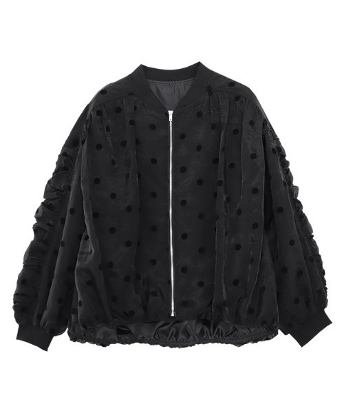 sale☆ビアズリー シャーリングブルゾン ジャンバーアウター羽織り 黒 Pierrot ブルゾン アウター 袖シャーリングシアーブルゾン