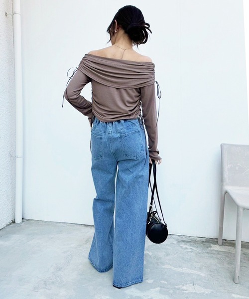 tシャツ 「セットアップ可能」ワンショルリボントップス レディース one after another NICE CLAUP tシャツ ドロストリボン