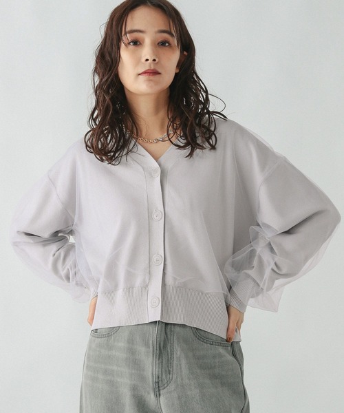SEE BY CHLOE◆カーディガン(厚手)/40/ウール/マルチカラー GLOBAL WORK カーディガン チュールドッキングカーディガン長袖