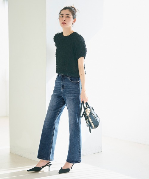 即完予感 CHANEL デニム ワイド ストレート カジュアル パンツ coca ジーンズ デニム デニムパンツ しゃがめるワイドストレート