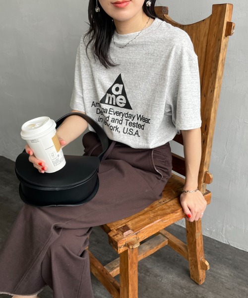 アメリカーナ AMERICANA ロゴプリントTシャツ カットソー 半袖 チャコール /DF ■OS レディース AMERICANA tシャツ 「Americana」ロゴプリント Tシャツ