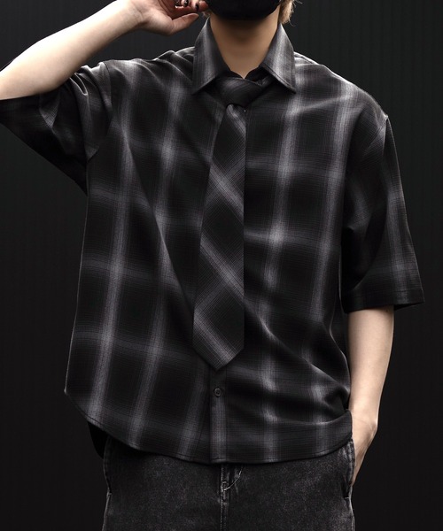 CLEL（クレイル） シャツ 半袖 「CLEL」Loose Herringbone Check Shirt