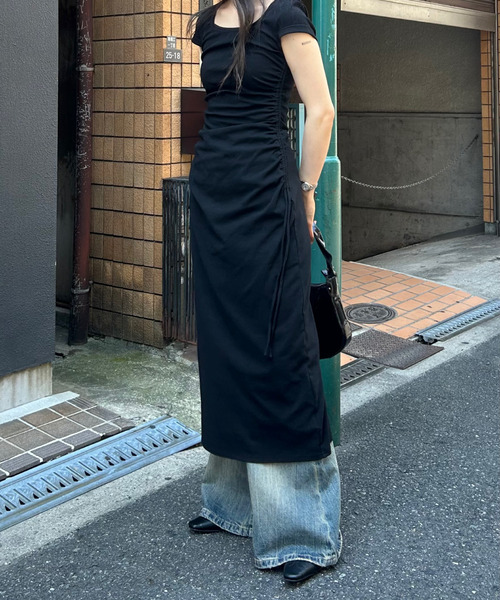   スクエアネック ワンピース カットジャガードスクエアネックワンピース(マキシ・ロング