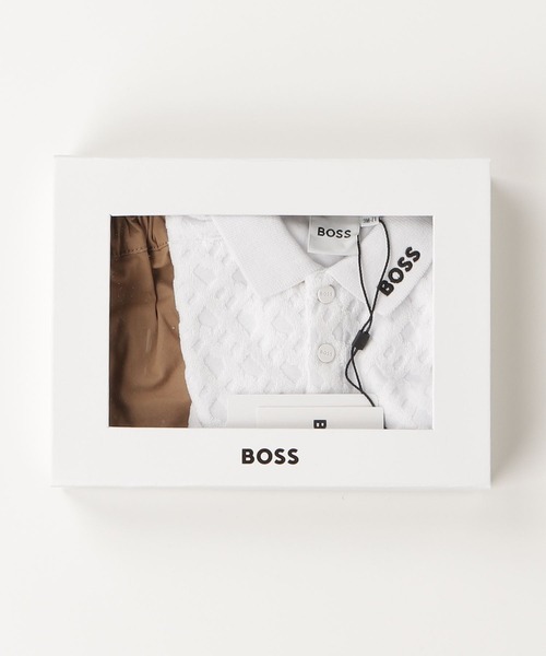 BOSS リフレクターグラフィック ジップポロシャツ コットンブレンド - BOSS XL　刺繍　ラッピング済み　ギフトBOX付き 長袖ポロシャツ ホワイト トップス