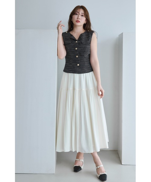emma cook エマクック　ワンピース　イギリス　ベアトップワンピース　麻 Her lip to ワンピース Emma Tweed Docking Dress : ZOZOTOWN